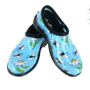 Sloggers Women's Waterproof Comfort Shoe Rain Garden Bee Floral Size 10 Blue